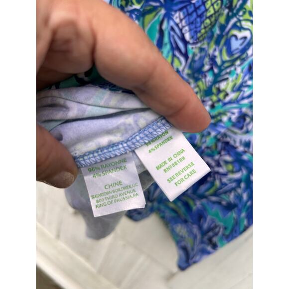 Lilly Pulitzer Lula Bonnet Blue Ruffle Sleeve Shift Dress Mini Length Size L - Picture 8 of 8
